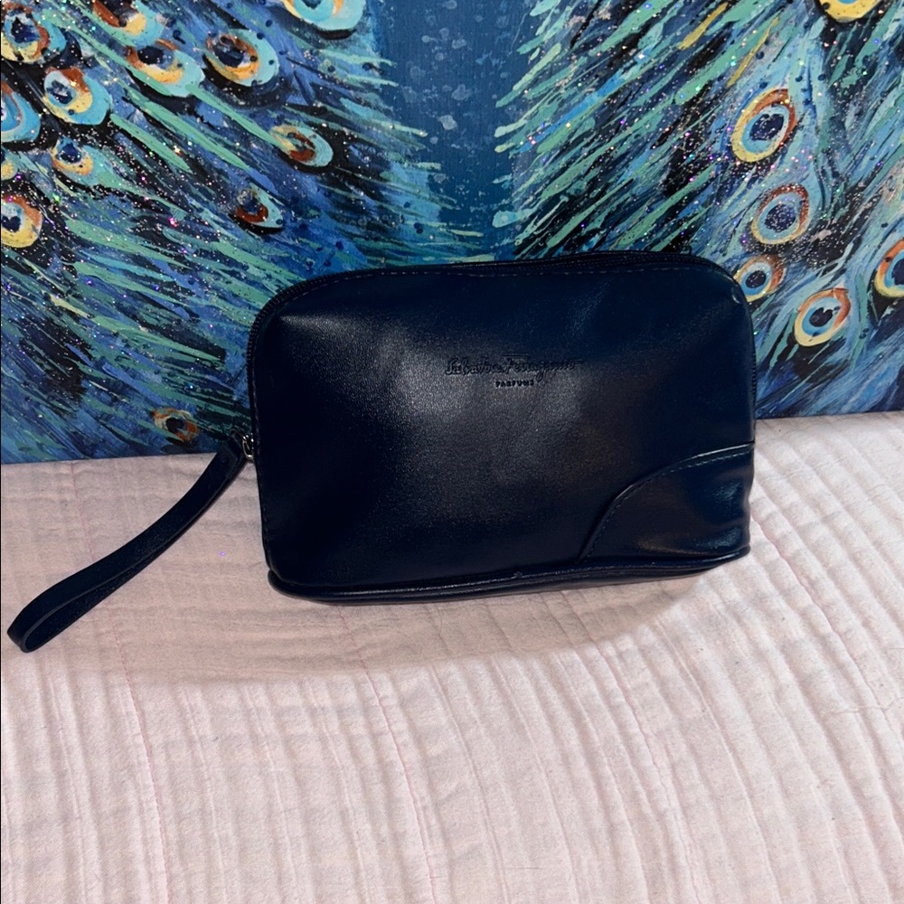 Vintage Salvatore Ferragamo Navy Cosmetic Case